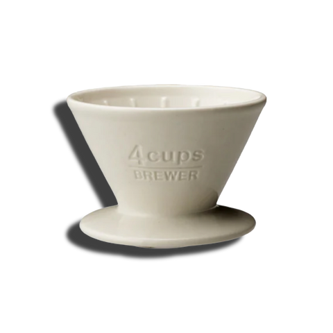 White ceramic coffee filter with '4 cups Brewer' text on a white background paradigm spark