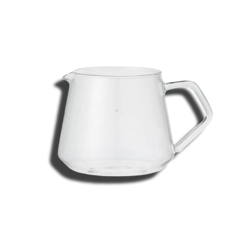 Clear glass pitcher with a handle on a white background paradigm spark