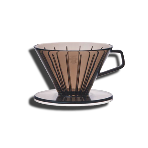 Coffee dripper with a black handle on a white background paradigm spark